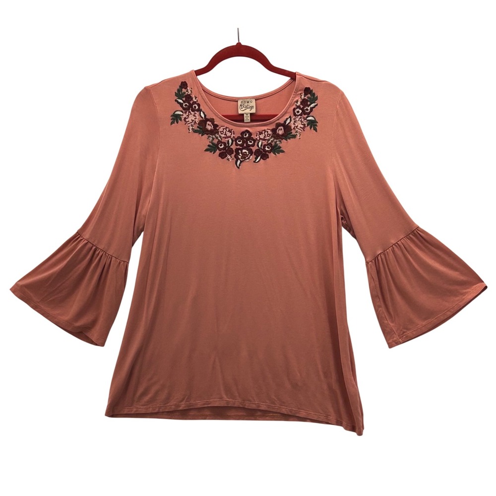 Boho Top Medium Floral Embroidered Bohemian Fairy Hippie Peasant Artsy Stretch